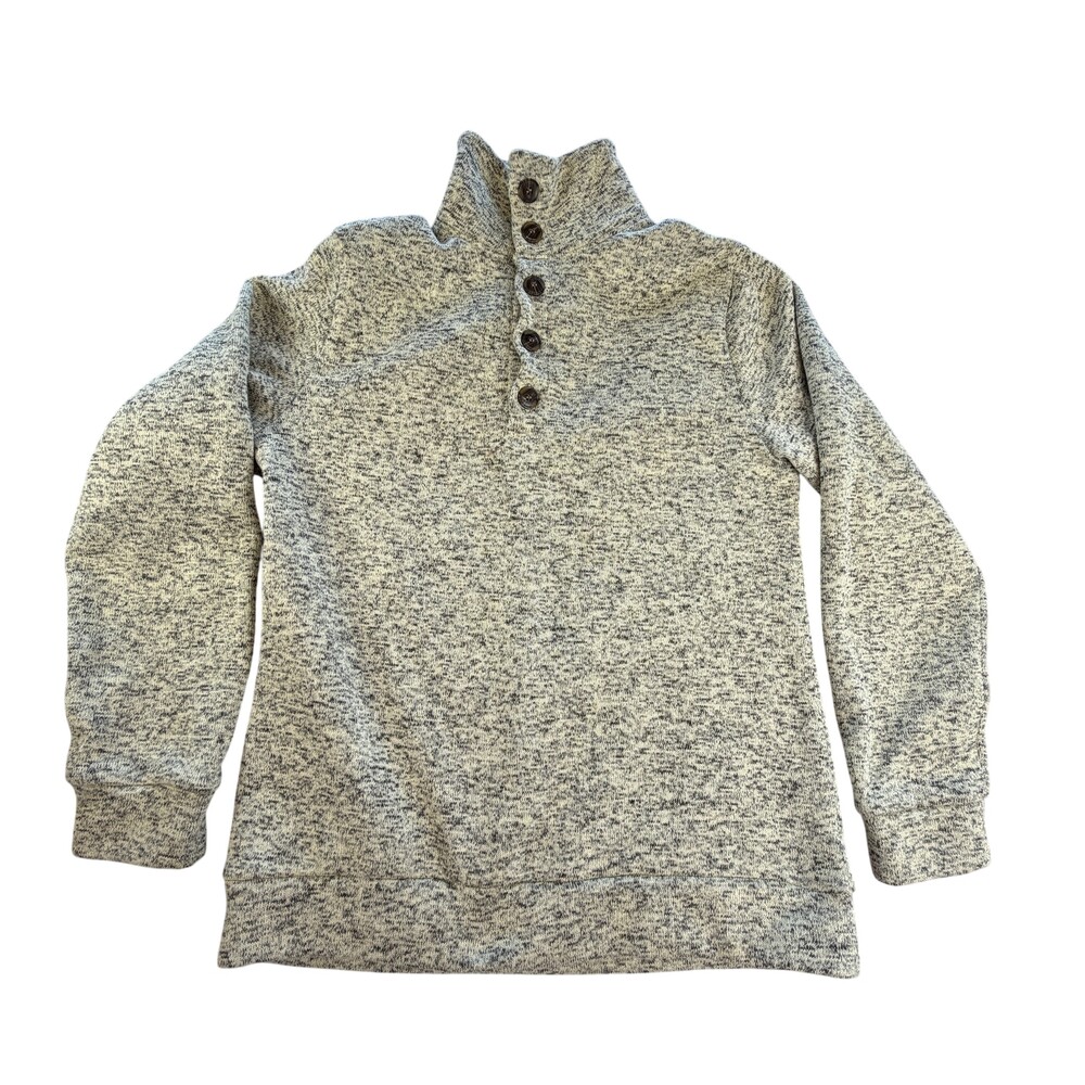H2H Sweater Mens Large Beige Fleece Henley Mock Neck Heavyweight Knit Pullover
